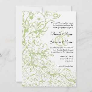 Birds & Swirls Green Hydrangea #28 Wedding Invites