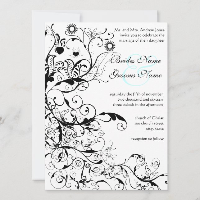 Birds & Swirls Wedding Invitations (Front)