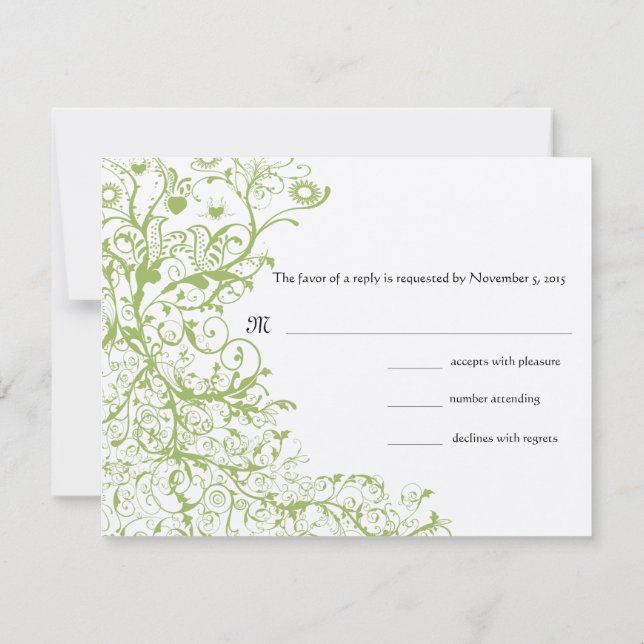 Birds & Swirls Wedding RSVP Green Hydrangea #31 (Back)
