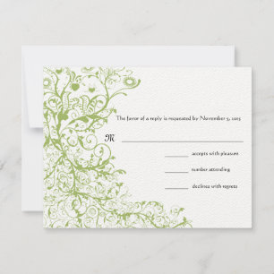 Birds & Swirls Wedding RSVP Green Hydrangea #31 Card