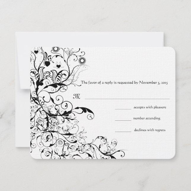 Birds & Swirls Wedding RSVP Response Card (Front)