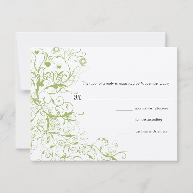 Birds & Swirls Wedding RSVP Response Card (Front)