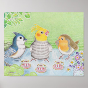 Birds Tea Party Nursery Art Print Poster