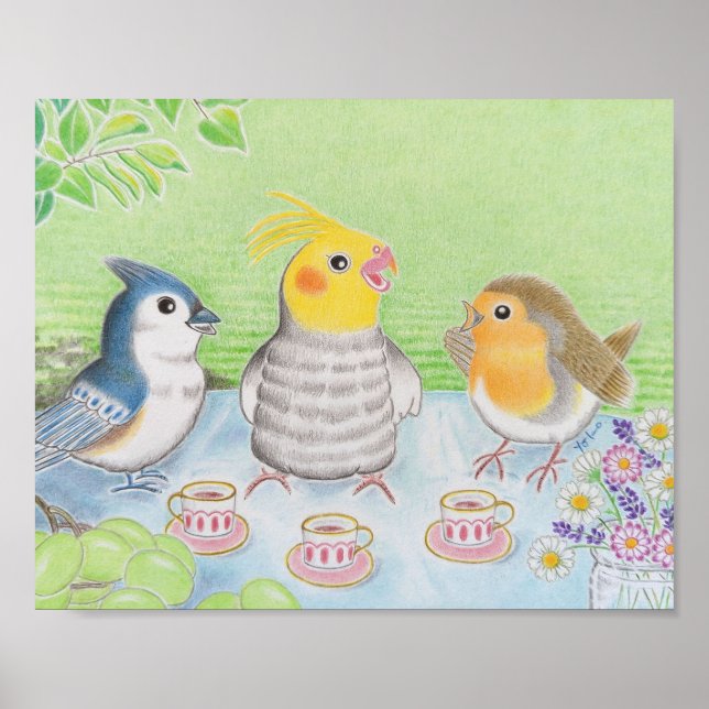 Birds Tea Party Nursery Art Print Poster (Front)