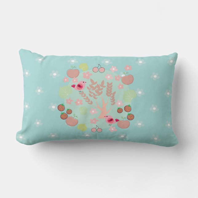 birds, tree and flowers lumbar cushion (Front)
