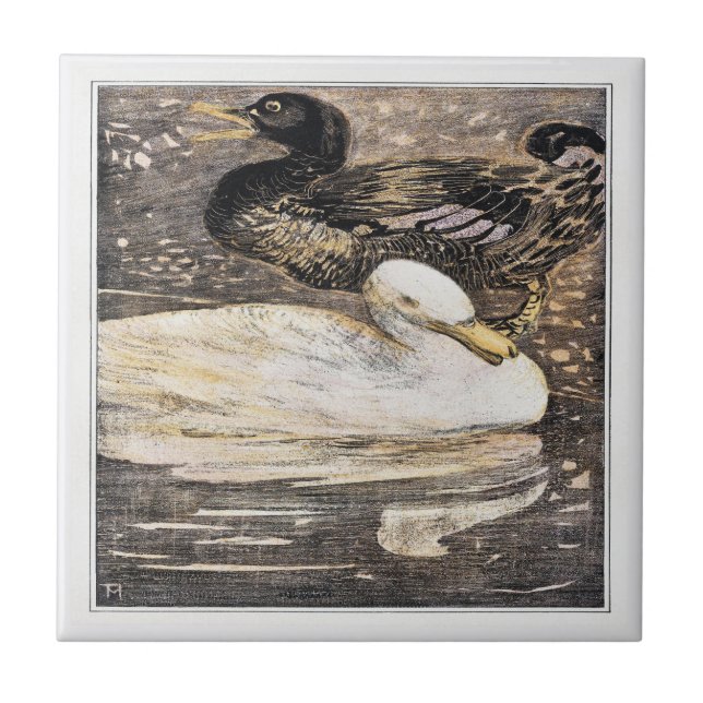 Birds Two Ducks Victorian Art Tile (Front)