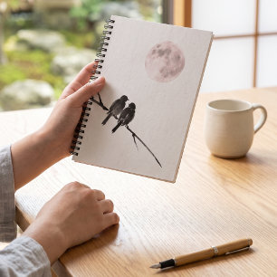 Birds Under Blush Moon Notebook