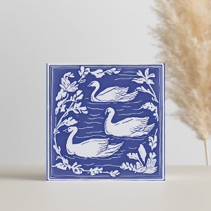 Birds Vintage Blue and White Art Nouveau Swans Tile
