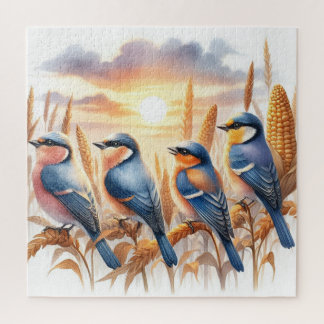 Birds watch the sunset in the cornfield Jigsaw Puzzle