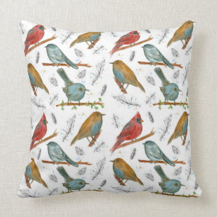 Birds Wildlife Ink Watercolor Illustrations Cushion