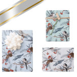 Birds Winter Foliage Botanical Watercolor Pattern  Wrapping Paper Sheet<br><div class="desc">These botanical wrapping paper sheets have hand drawn, watercolor art illustrations of beautiful birds, evergreen branches, pine cones, red berries, and the moon, on a background of pastel blue, teal green, or silvery grey. Perfect for Christmas, winter birthdays, or any seasonal occasion, family and friends will love this winter foliage...</div>
