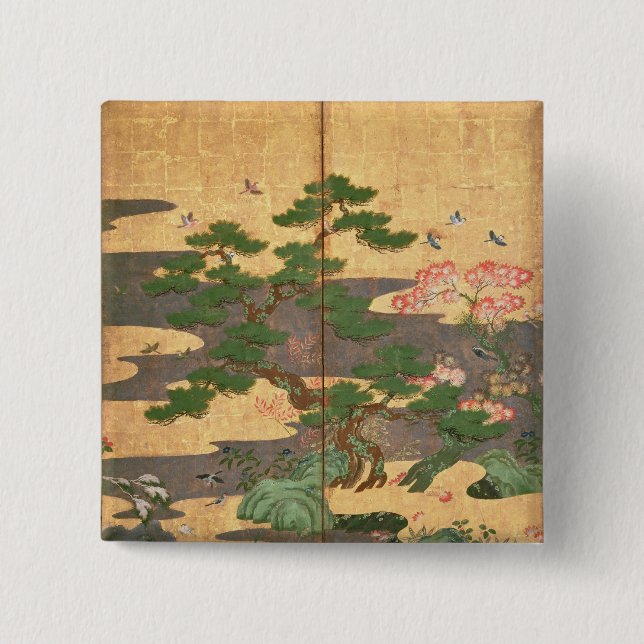 Birds with Autumn and Winter flowers 15 Cm Square Badge (Front)