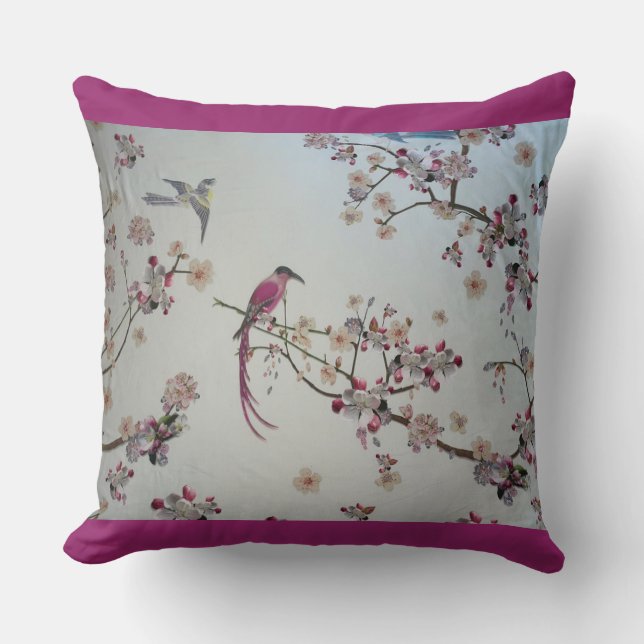 Birds with Cherry Blossoms Cushion (Front)