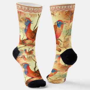 Birds with Faux Lace Trim Socks