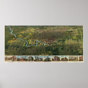 Birdseye map of Houston, Texas (1891) reprint Poster