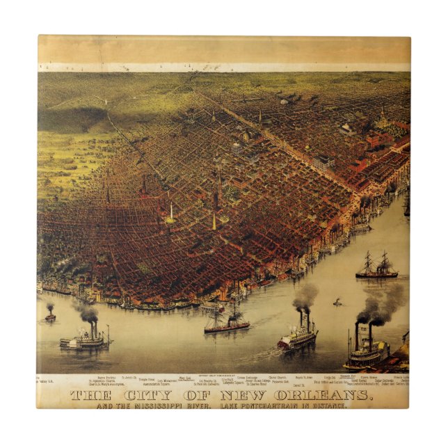 Birdseye map of New Orleans (1885) Tile (Front)