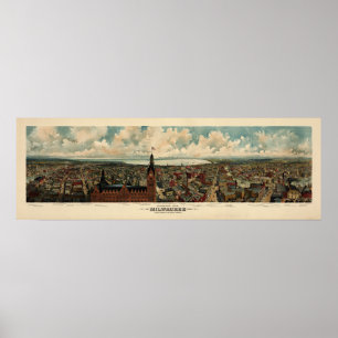 Birdseye Panorama of Milwaukee (1898) Reprint Poster