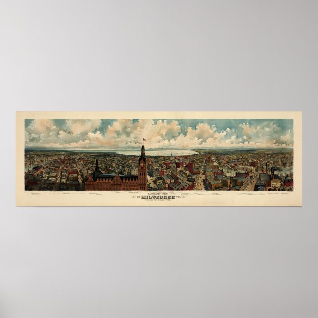 Birdseye Panorama of Milwaukee (1898) Reprint Poster (Front)