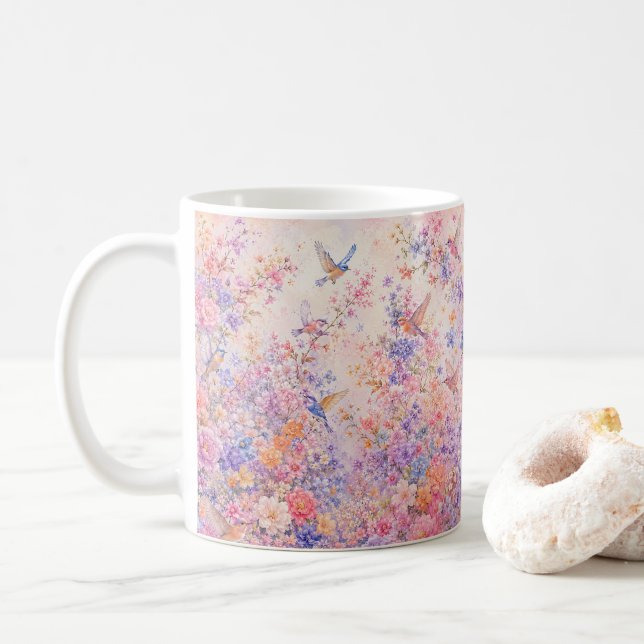 Birdsong Among Blossoms Coffee Mug (With Donut)