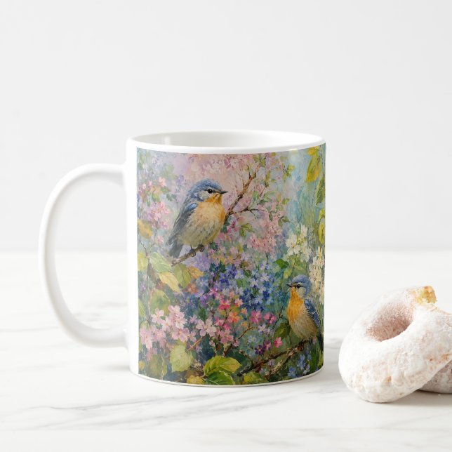 Birdsong Among Blossoms Coffee Mug (With Donut)
