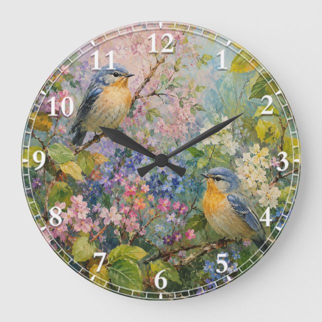 Birdsong Among Blossoms Large Clock (Front)
