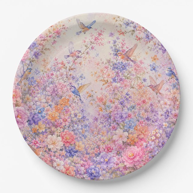 Birdsong Among Blossoms Paper Plate (Front)