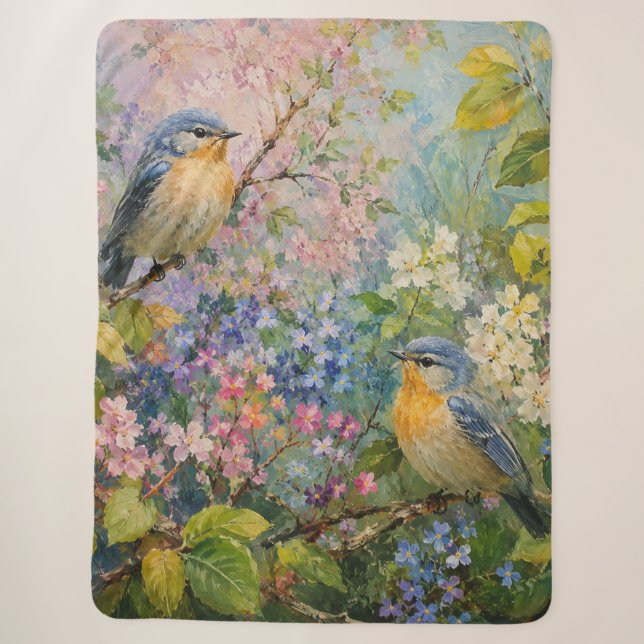 Birdsong Among Blossoms Sherpa Blanket (Front)