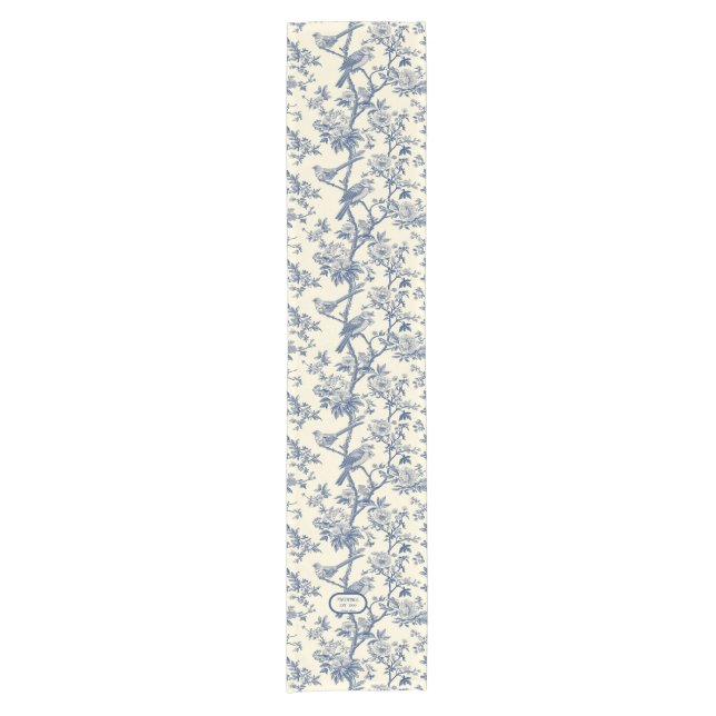Birdsong Cobalt and Cream Toile de Jouy Short Table Runner (Front)