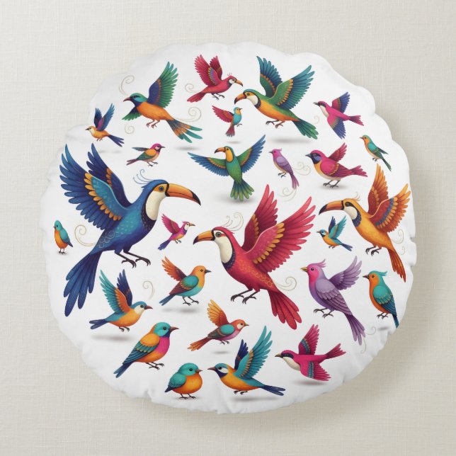 Birdsong in Every Shade Round Cushion (Front)
