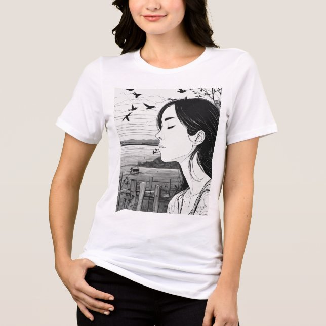 "Birdwatcher in Thought: Close-Eyed Serenity" Tri-Blend Shirt (Front)