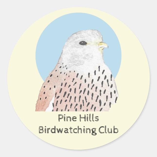 Birdwatching Club Watercolor Bird Kestrel Classic Round Sticker (Front)