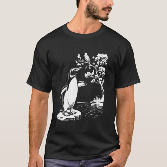 Birdwatching Penguin In Tranquil Setting T-Shirt (Front)