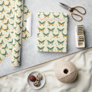 Birdwing Butterfly and Polka Dot Pattern Wrapping Paper