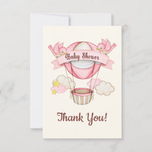 Birdy Balloon Pink Baby Shower Thank You Card