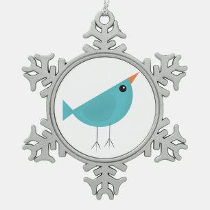 Birdy snowflake pewter christmas ornament