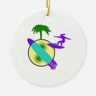 birght pastel surfer girl ceramic tree decoration