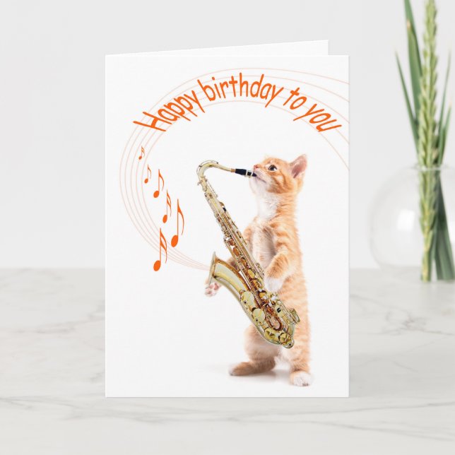 Birhtday card cat with saxofoon (Front)