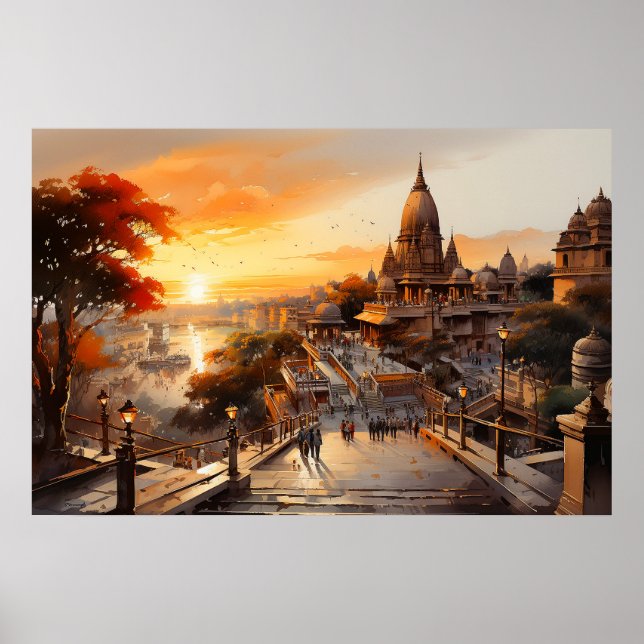 Birla style Indian Hindu temple watercolor Poster (Front)