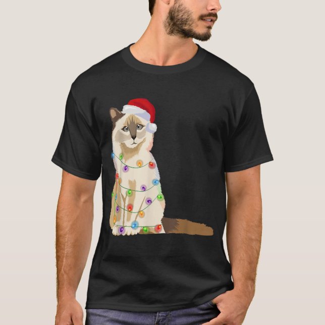 Birman Cat Christmas Lights Xmas Cat Lover Santa H T-Shirt (Front)