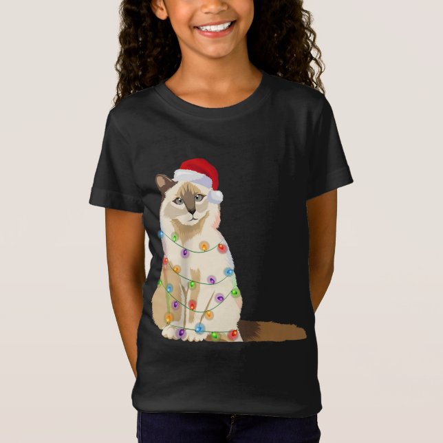 Birman Cat Christmas Lights Xmas Cat Lover Santa H T-Shirt (Front)
