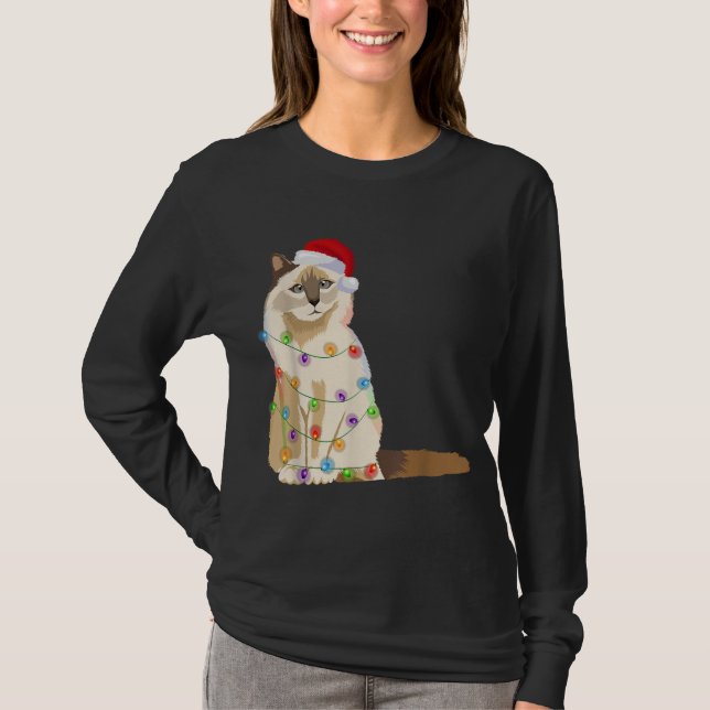 Birman Cat Christmas Lights Xmas Cat Lover Santa H T-Shirt (Front)