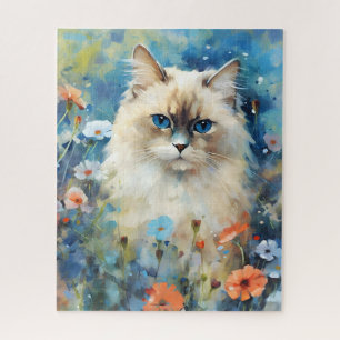 Birman Cat colourful watercolor artwork Jigsaw Puzzle