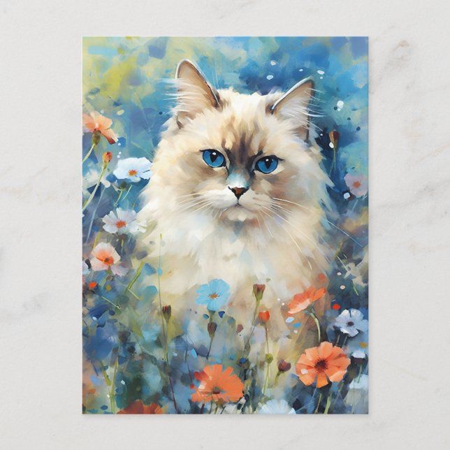 Birman Cat colourful watercolor artwork Postcard (Front)