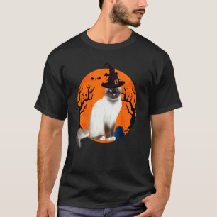 Birman Cat Halloween Witch Hat And Moon T-Shirt