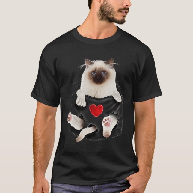 Birman Cat in Pocket T-Shirt (Front)