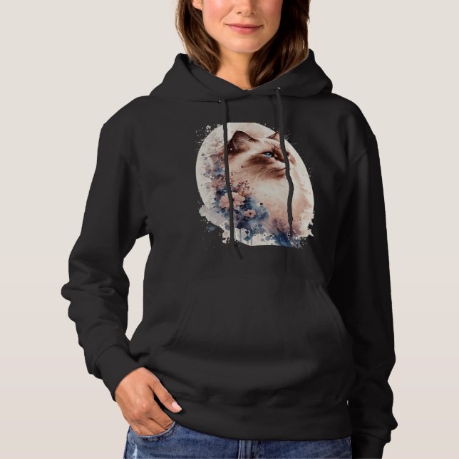 Birman Cat Japanese Cherry Blossom Floral Cat Bree Hoodie (Front)