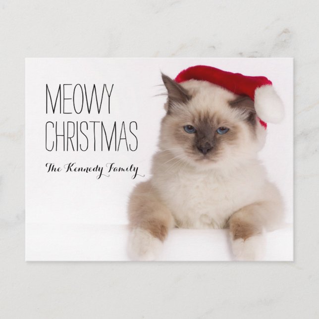 Birman Cat Santa Holiday Postcard (Front)
