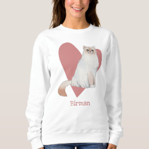 Birman Cat Watercolor Kitty Pink Heart Sweatshirt