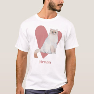 Birman Cat Watercolor Kitty Pink Heart T-Shirt