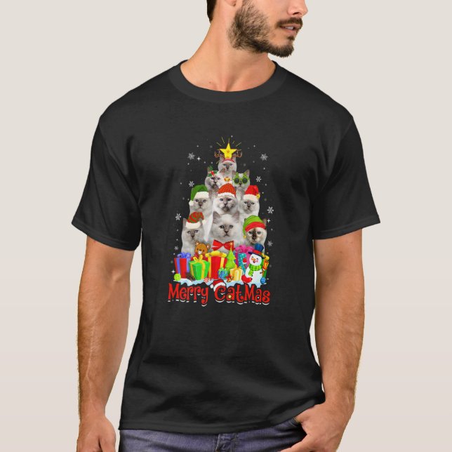 Birman Cats Santa Hat Merry Catmas Cat T-Shirt (Front)